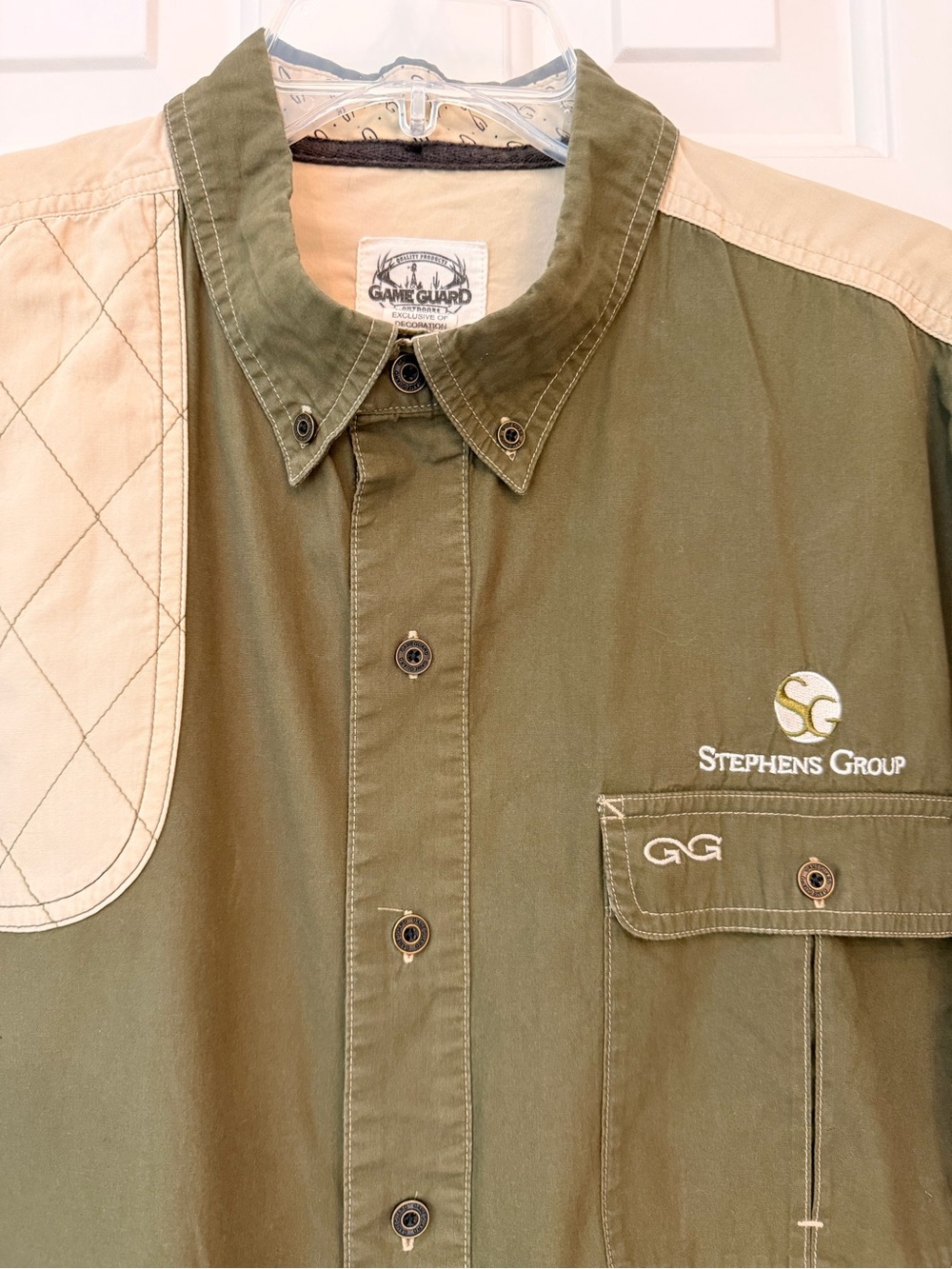 GameGuard Short Sleeve Padded Recoil Shooting Shirt, Button, Olive & Tan, Sz XL - Picture 3 of 13